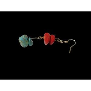 Single Turquoise & Coral Dangle Earring